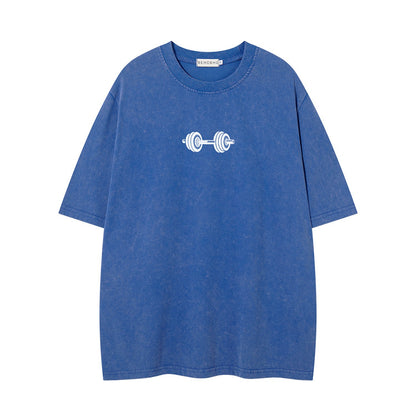 Washed Barbell Print Short Sleeve T-Shirt WN26961