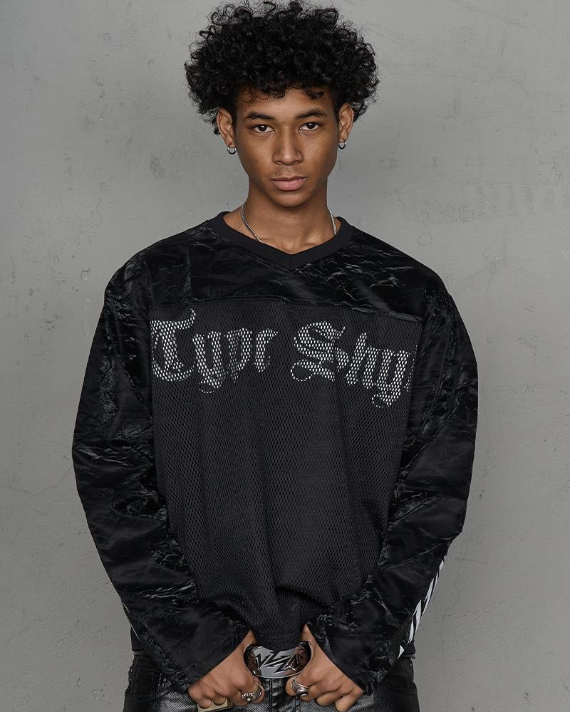 Velvet Texture Mesh Hollow Print Long Sleeve T-Shirt WN20988