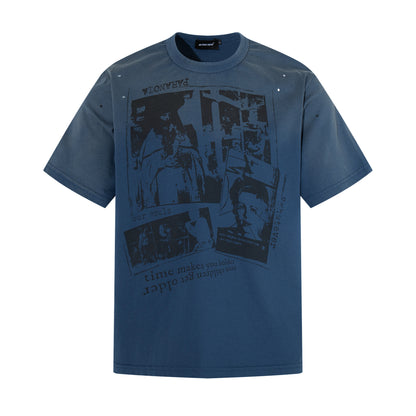 Portrait Print Damage Short Sleeve T-Shirt WN25455