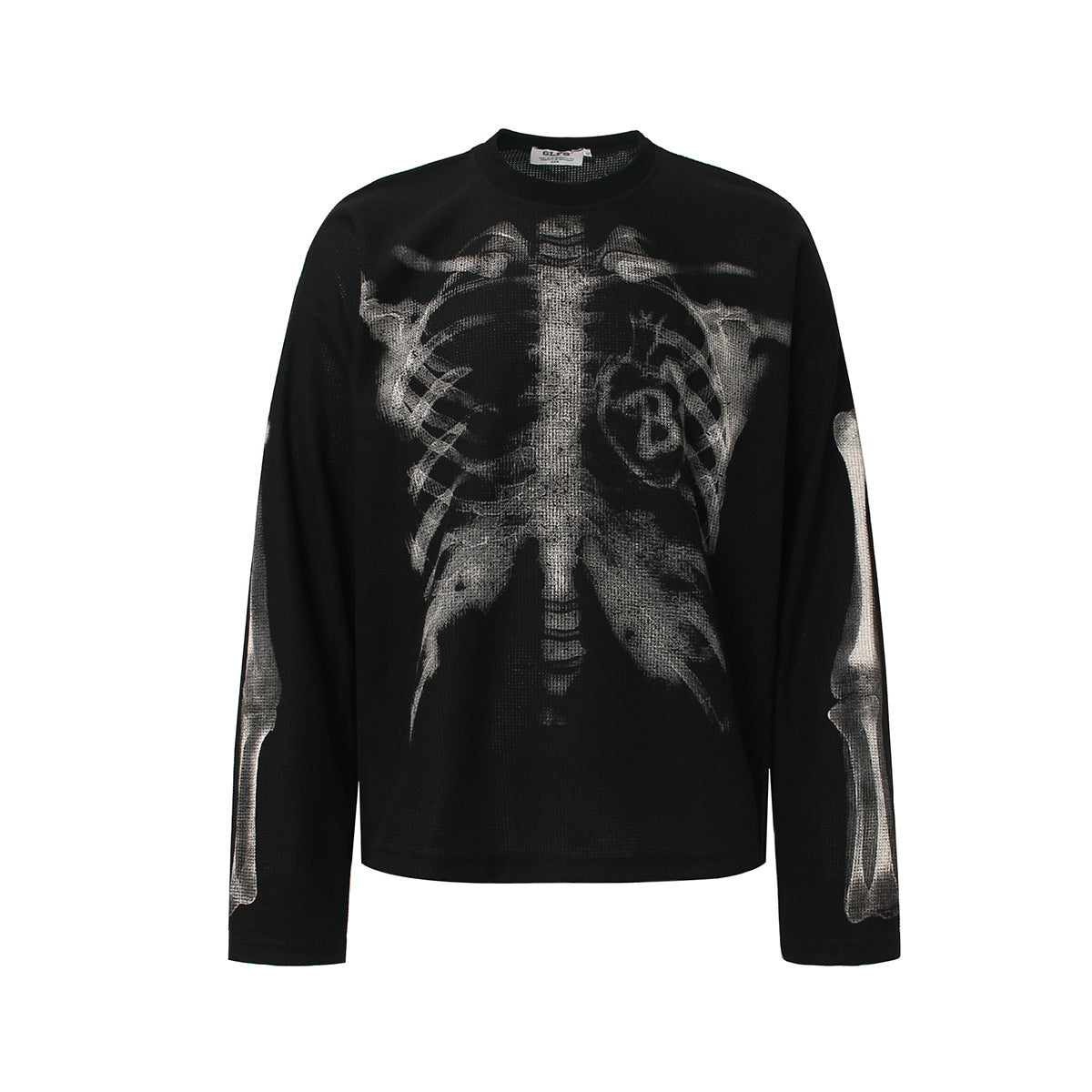 Skeleton Print Waffle Long Sleeve T-Shirt WN25476