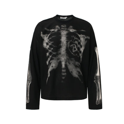 Skeleton Print Waffle Long Sleeve T-Shirt WN25476