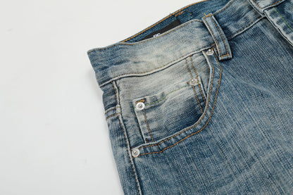 Washed Wide-Leg Straight Denim Jeans WN14056