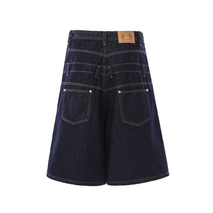 Double Waist Wide Leg Cropped Denim Half Pants WN25930