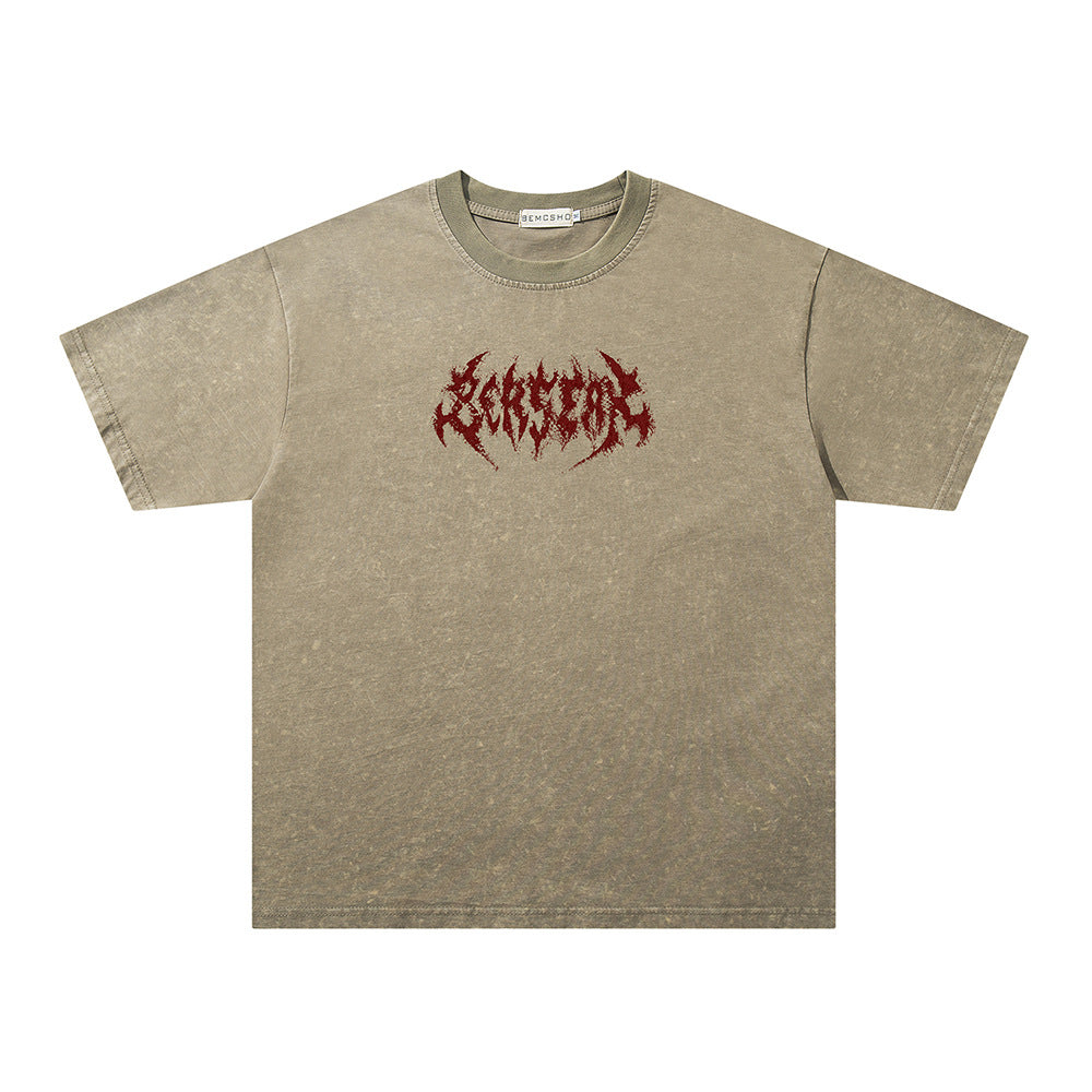Washed Gothic Letter Print Short Sleeve T-Shirt WN26914