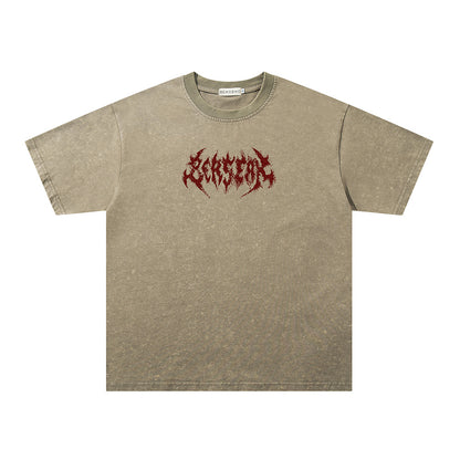 Washed Gothic Letter Print Short Sleeve T-Shirt WN26914