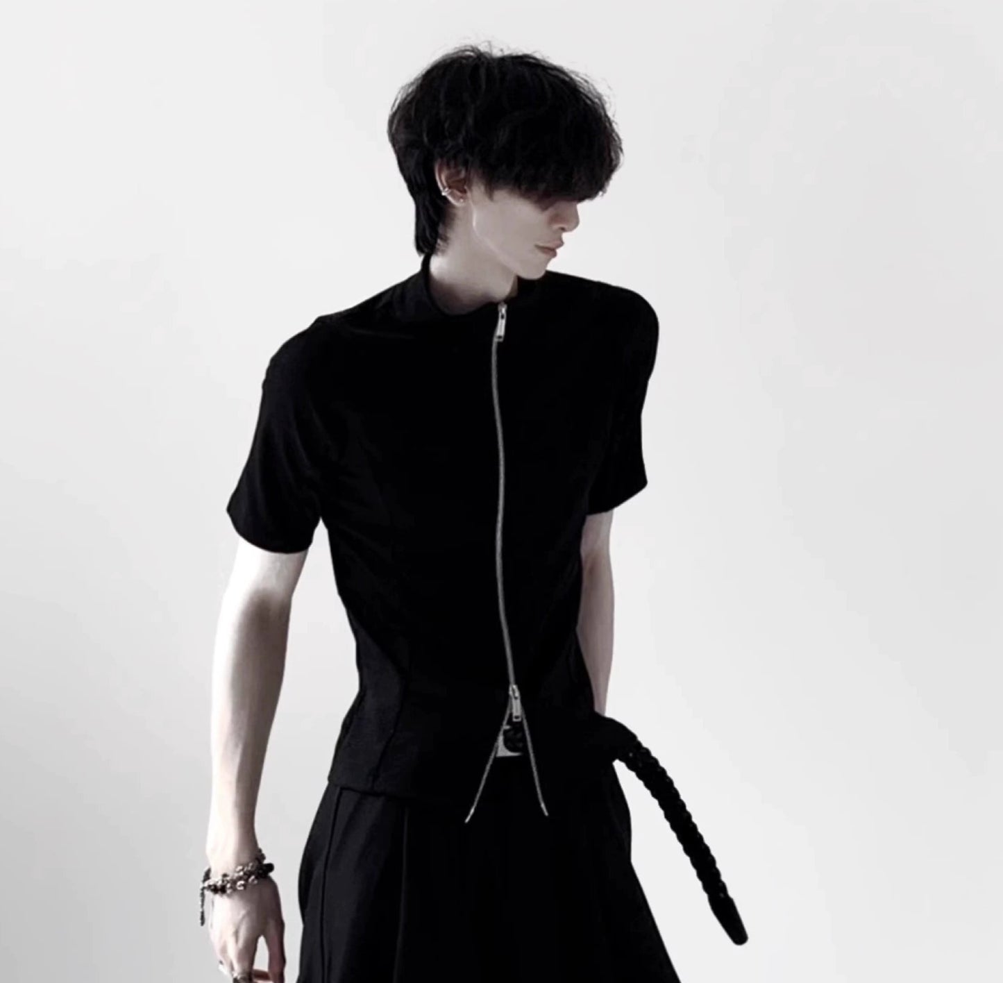 Plain Zip-Up Short Sleeve Shirt WN20341