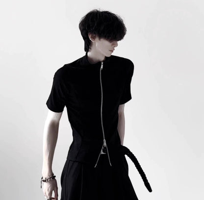 Plain Zip-Up Short Sleeve Shirt WN20341