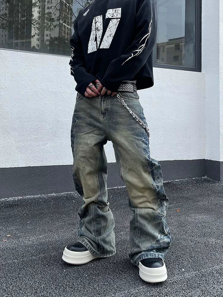 Washed Wide Leg Flare Denim Jeans WN16296