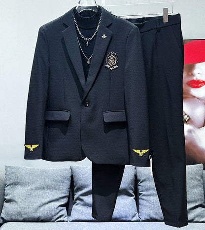 Badge Embroidery Tailored Jacket & Straight Trousers Setup WN23955
