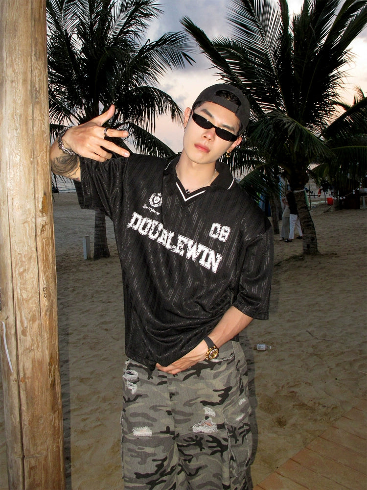 Colorblock Stripe Shoulder-Pad Short Sleeve T-Shirt WN20859