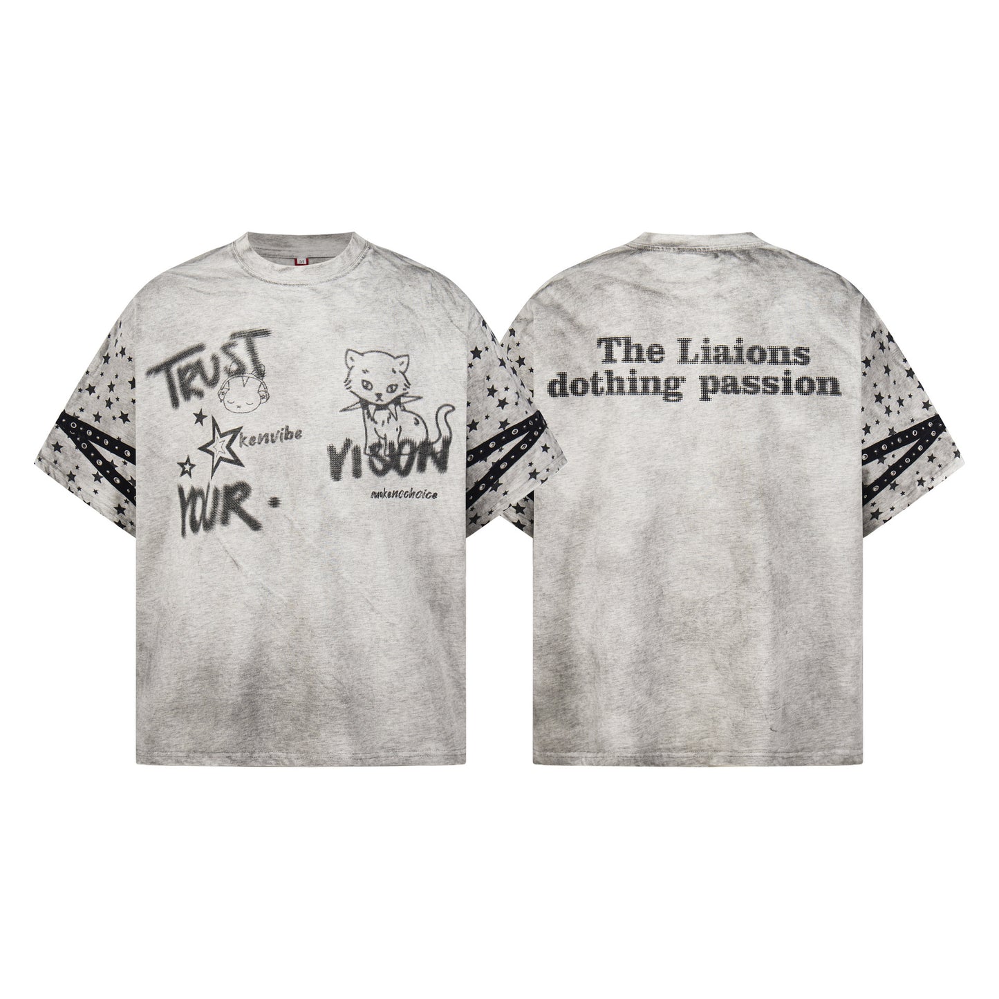 Graffiti Doodle Print Washed Short Sleeve T-Shirt WN25574