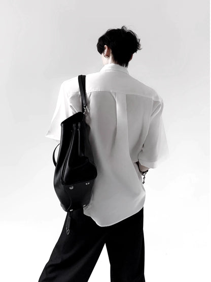 Metal Detail Shoulder-pad Short Sleeve Shirt & Tie WN20346