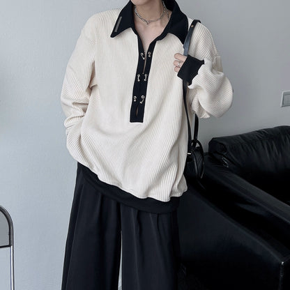 Metal Button Long Sleeve Polo Shirt WN19332