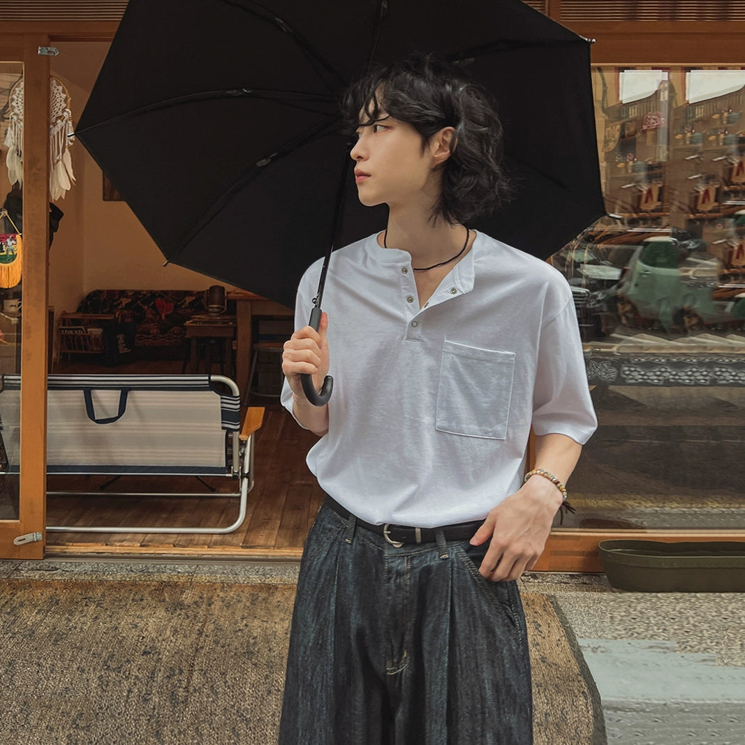 Henley Neck Oversize Short Sleeve T-Shirt WN20268