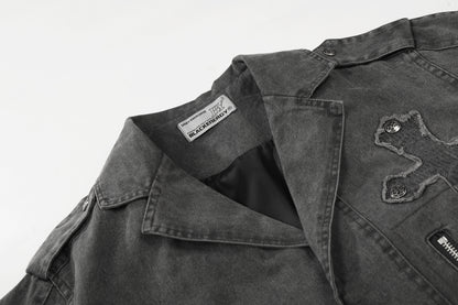 Washed Cross Patch Embroidery Jacket WN23043