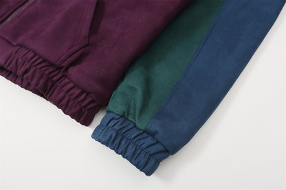 Color-Block Stand Neck Oversize Suede Jacket WN11121