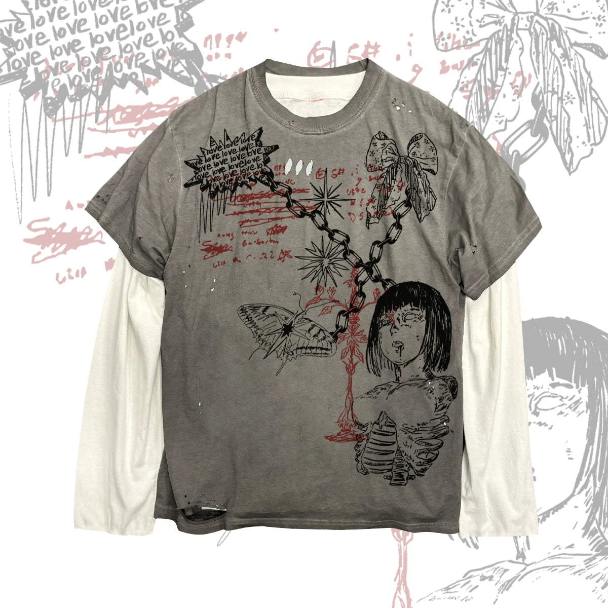 Fake Layered Graphic Design Long Sleeve T-Shirt WN16848