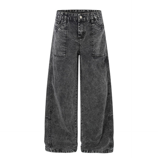 Patch Pocket Washed Wide Leg Denim Jeans WN25947