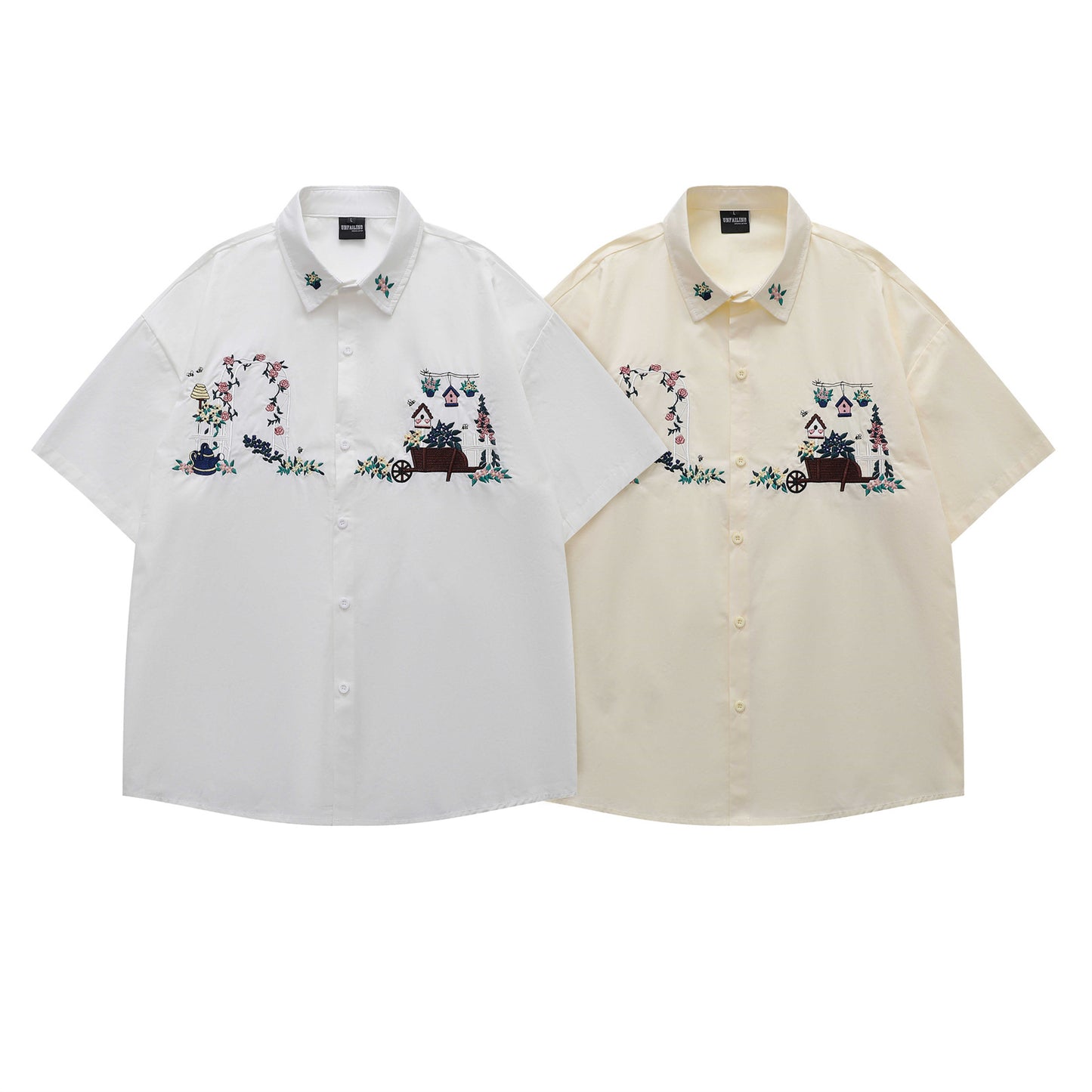 Floral Embroidery Oversize Short Sleeve Shirt WN18542