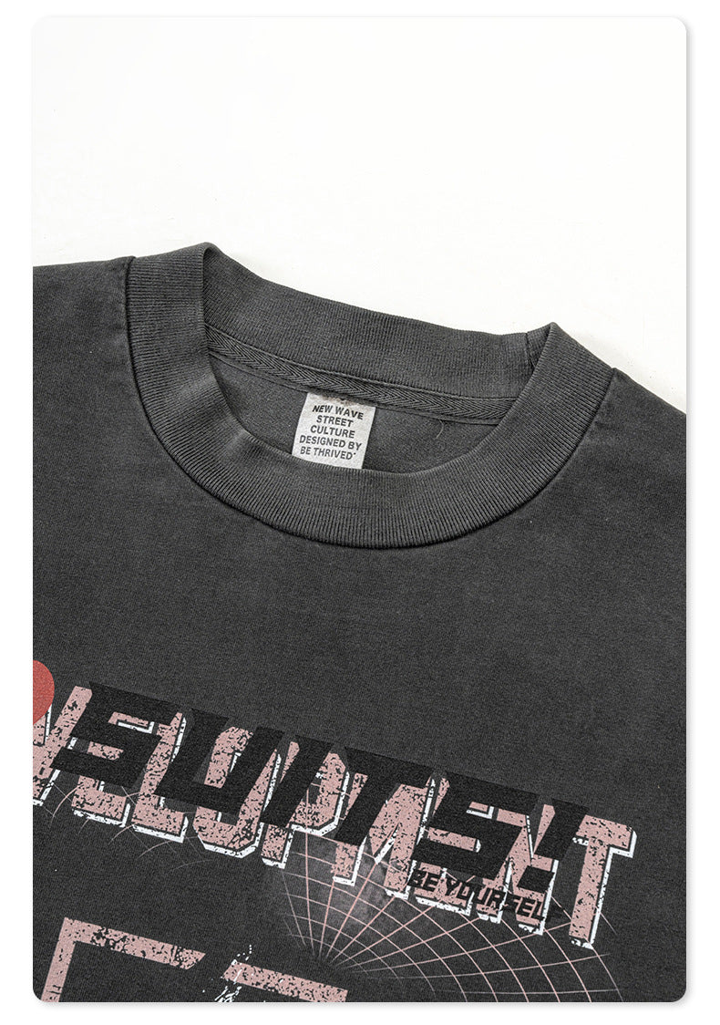 Washed Print Oversize Short-sleeve T-shirt WN6422