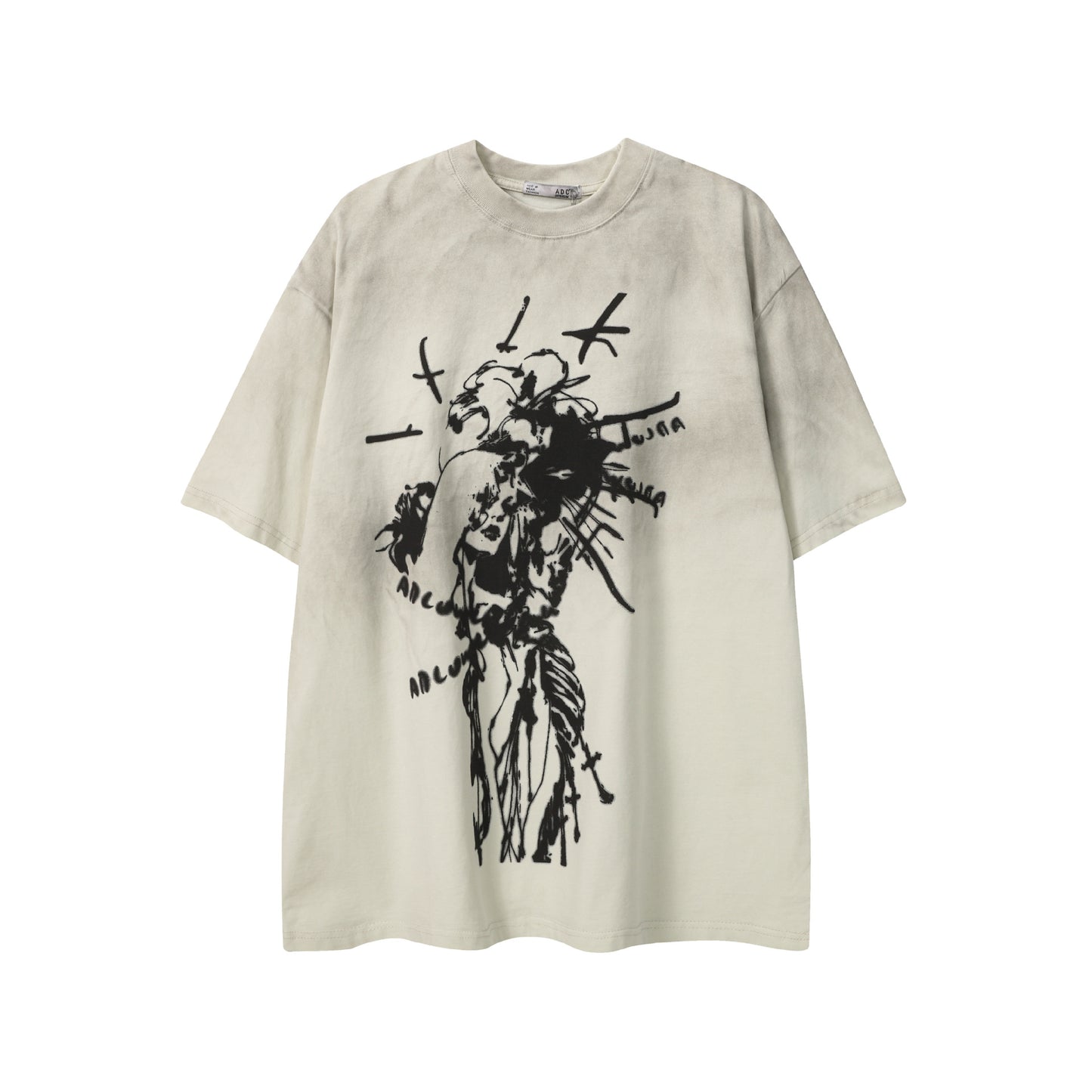 Washed Graphic Art Print Short Sleeve T-Shirt WN25761