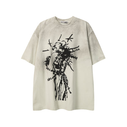 Washed Graphic Art Print Short Sleeve T-Shirt WN25761