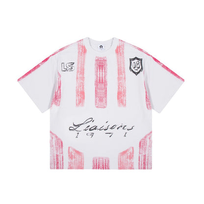 Gradient Spray Letter Print Oversize Short Sleeve T-Shirt WN27860