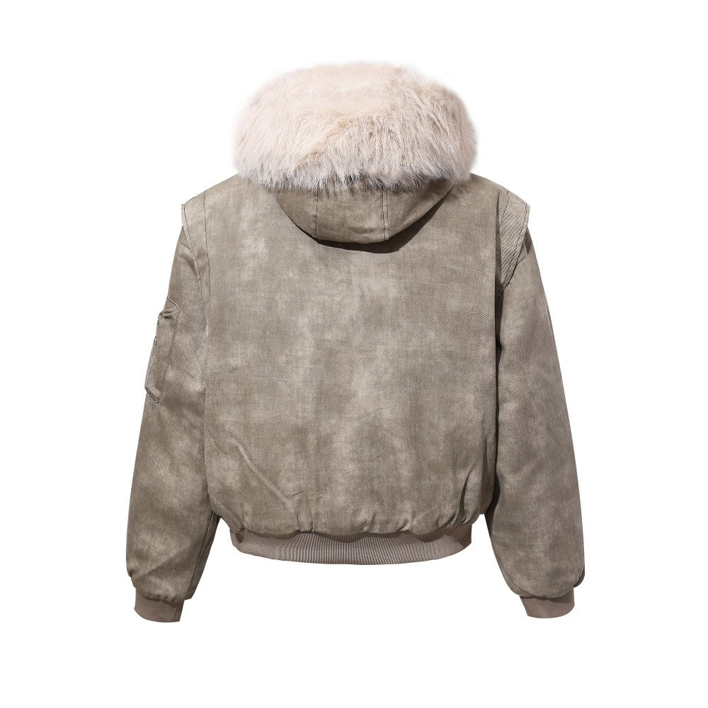 Fake Fur Collar Hooded Denim Jacket WN28101