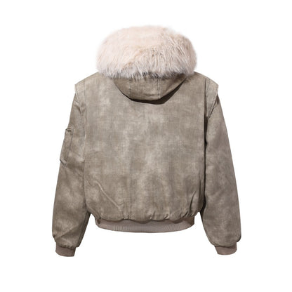 Fake Fur Collar Hooded Denim Jacket WN28101