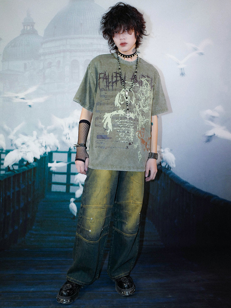Grunge Washed Oversize Short Sleeve T-Shirt WN15933