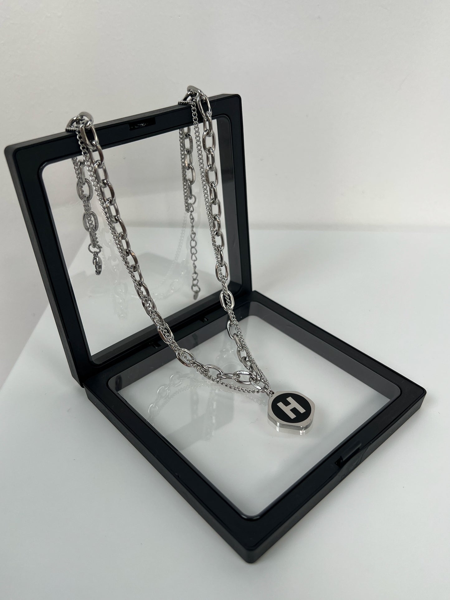 Double Layer Letter H Pendant Titanium Steel Necklace WN19222