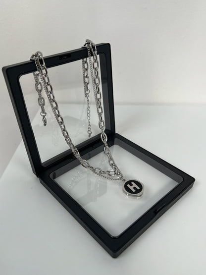 Double Layer Letter H Pendant Titanium Steel Necklace WN19222