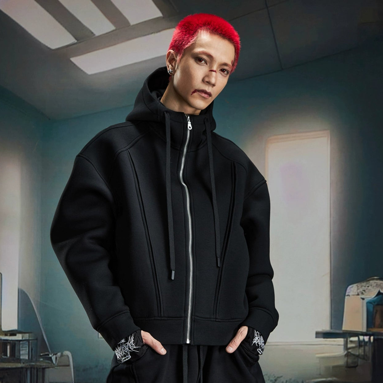 Oversize Simple Zipper Hoodie & Wide Leg Sweatpants Setup WN20581