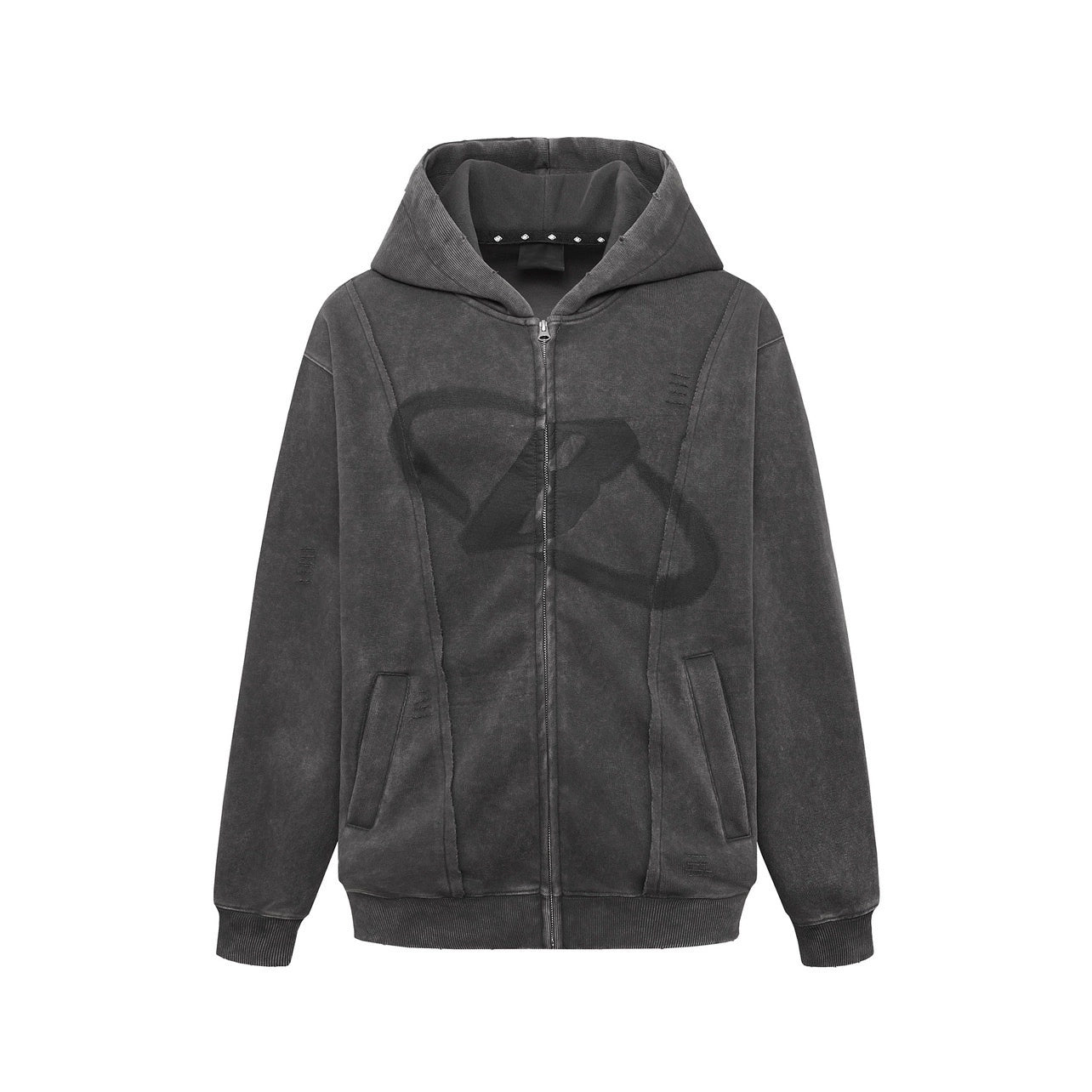 Washed Oversize Damage Zipper Hoodie WN10913