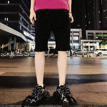 Rhinestone Star Terry Elastic Waist Short Pants WN20703