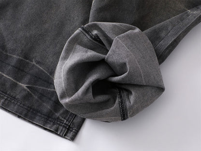 Washed Waxed Whisker Wide Leg Denim Jeans WN26868
