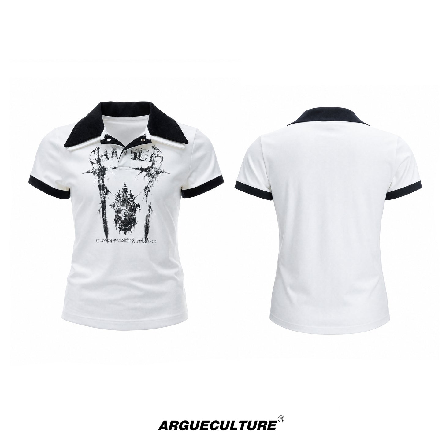 Contrast Print Double-Collar Heavyweight Short Sleeve Polo Shirt WN27034