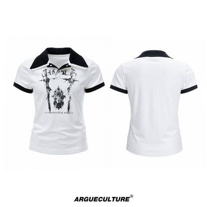 Contrast Print Double-Collar Heavyweight Short Sleeve Polo Shirt WN27034