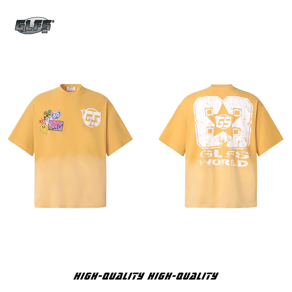 Gradient Letter Print Short Sleeve T-Shirt WN26474