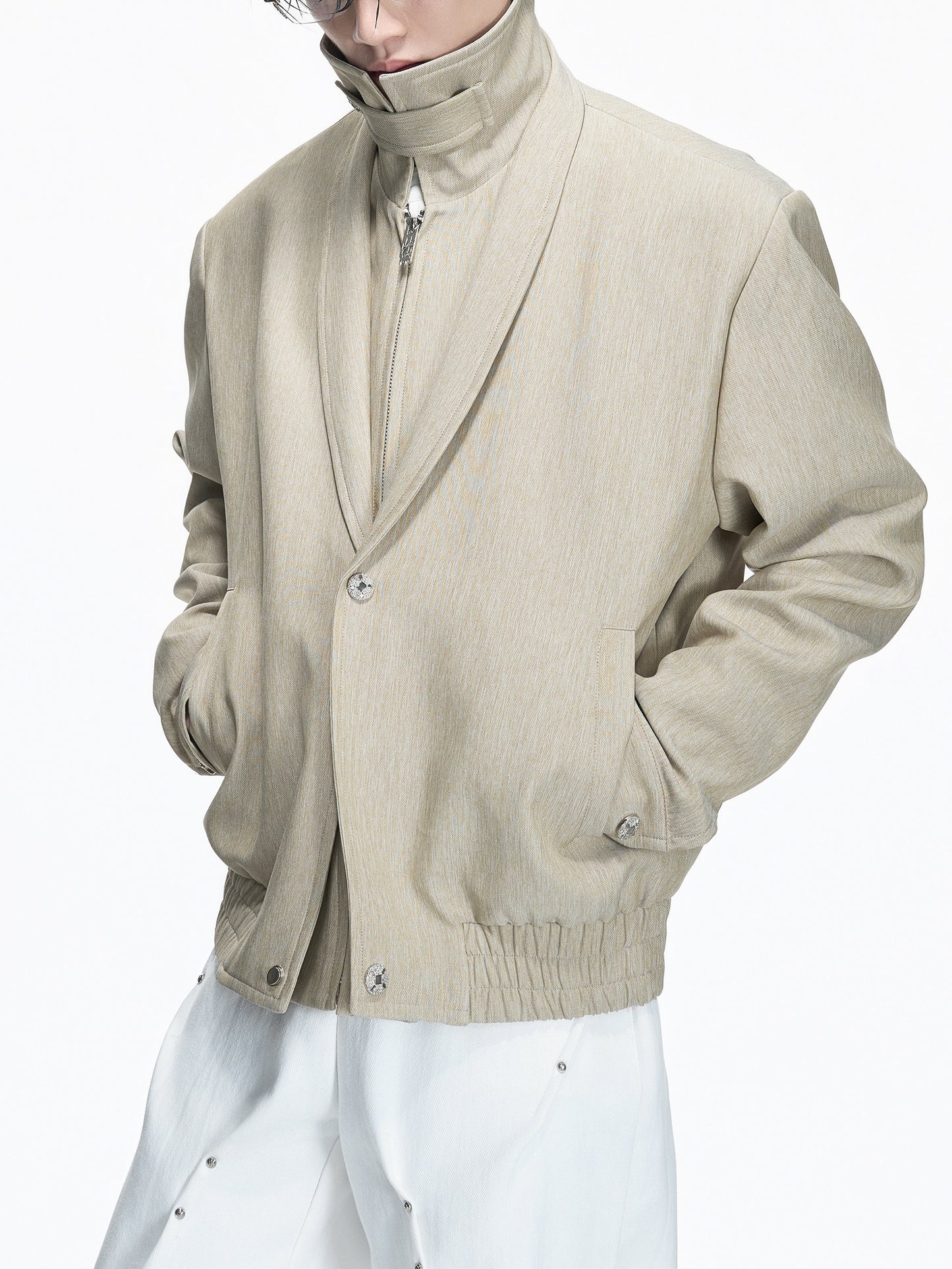 Fake Layered Deconstruction Detachable Standing-Collar Jacket WN23548