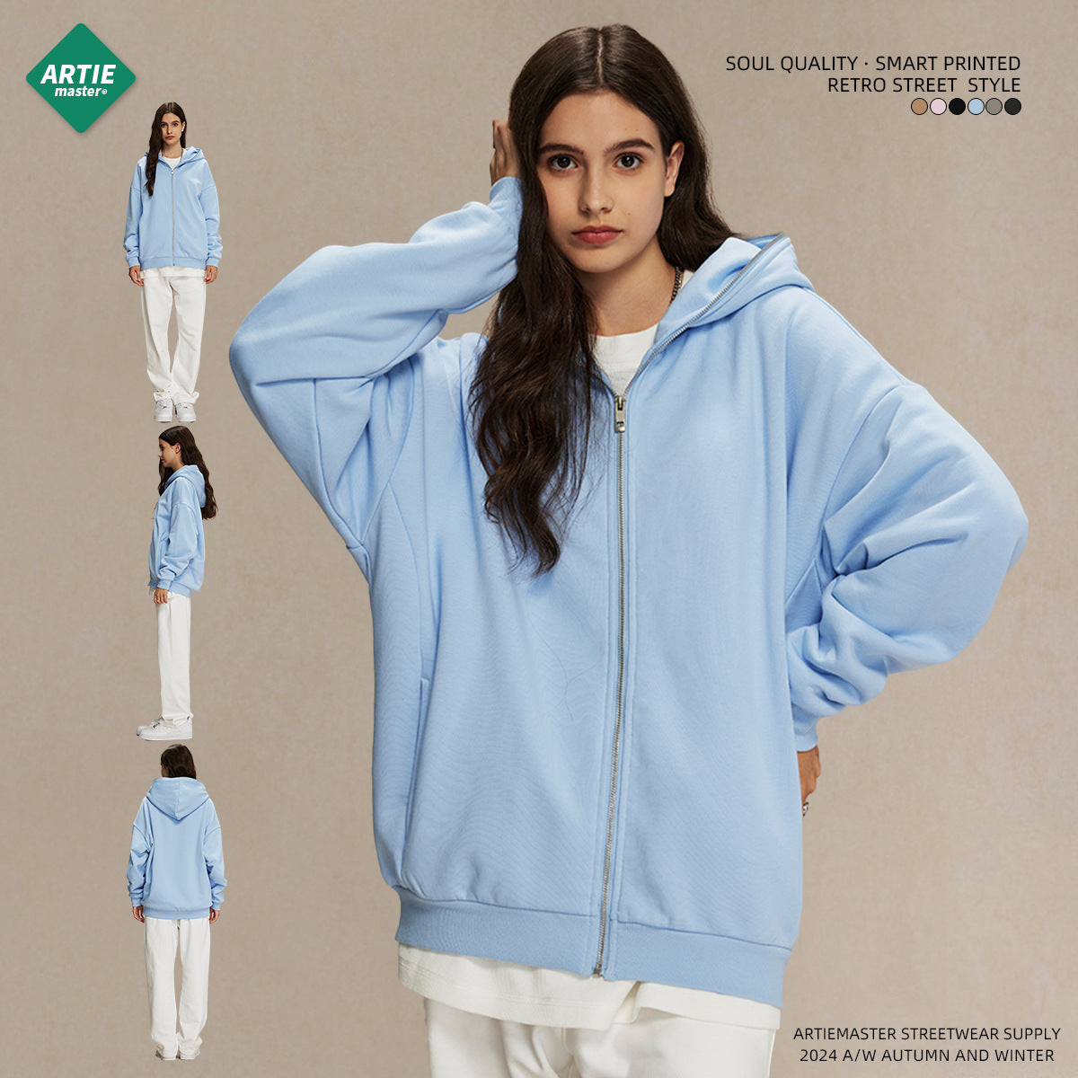 Oversize Plain Zipper Hoodie WN9971