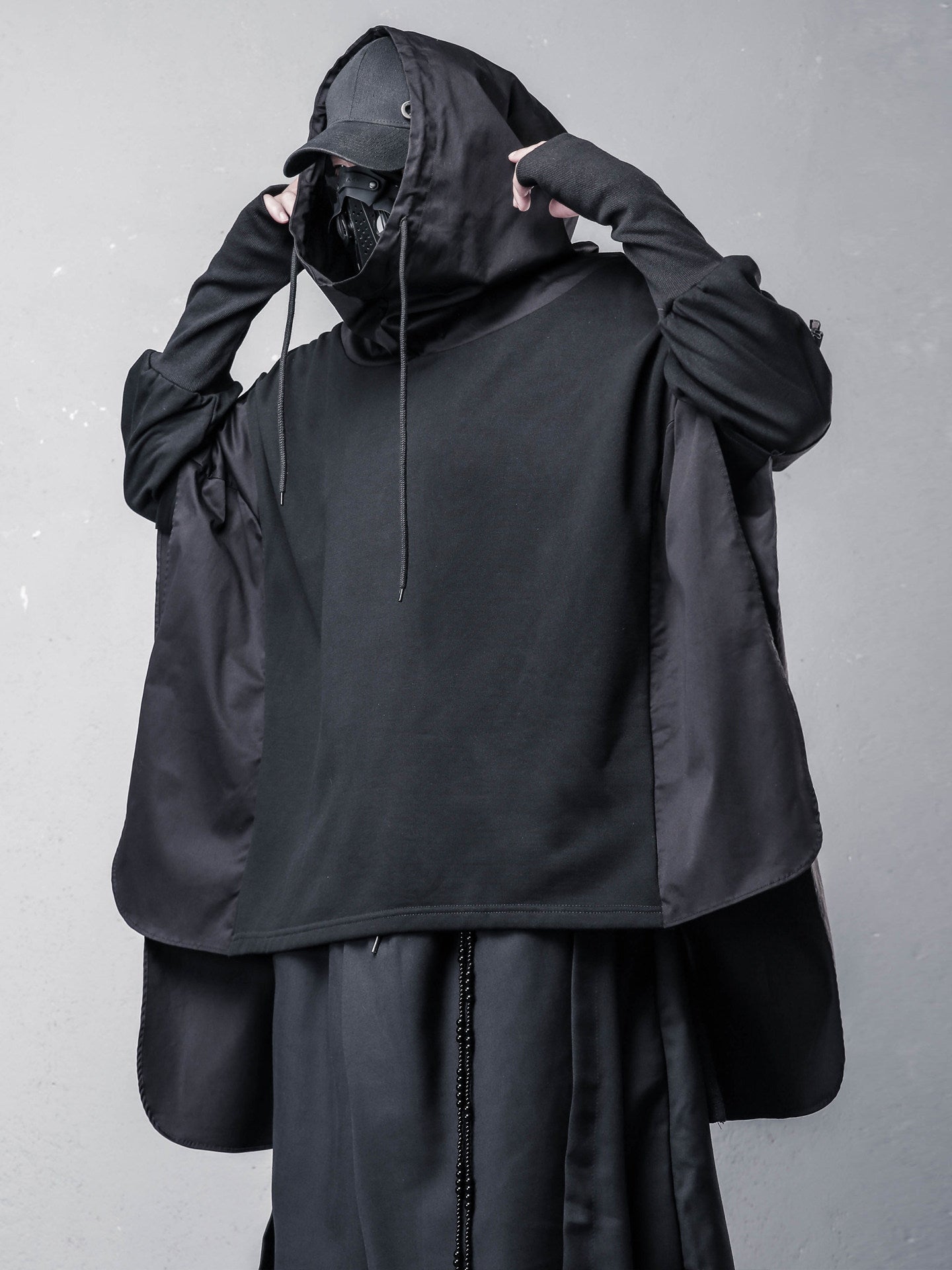 Cape Design Asymmetric Cut Hoodie WN22473