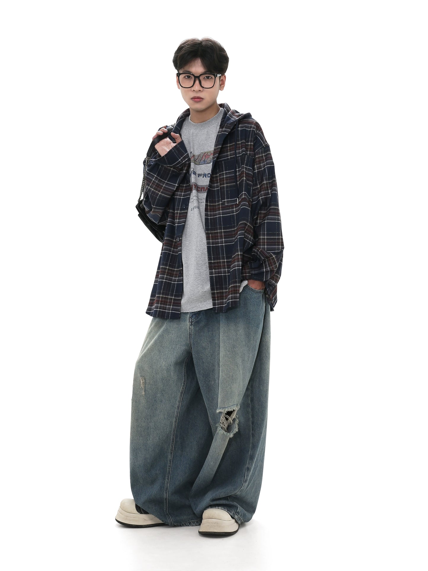 Oversize Plaid Hooded Shirt WN8004