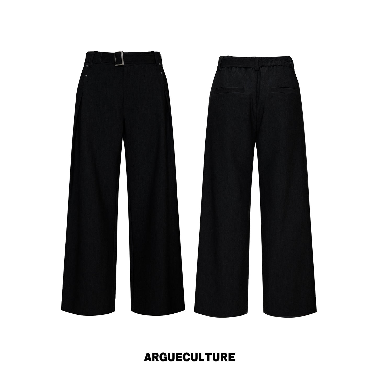 Asymmetric Fake Layered Shoulder Pad Short Jacket & Wide Leg Pants Setup WN26975