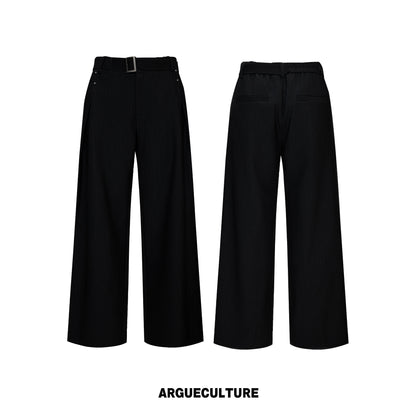 Asymmetric Fake Layered Shoulder Pad Short Jacket & Wide Leg Pants Setup WN26975