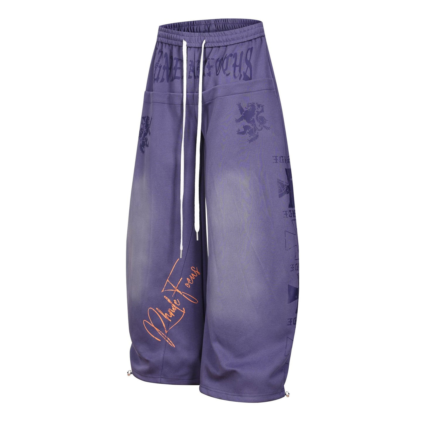Graphic Print Panel Curved Wide Leg Sweatpants WN25931