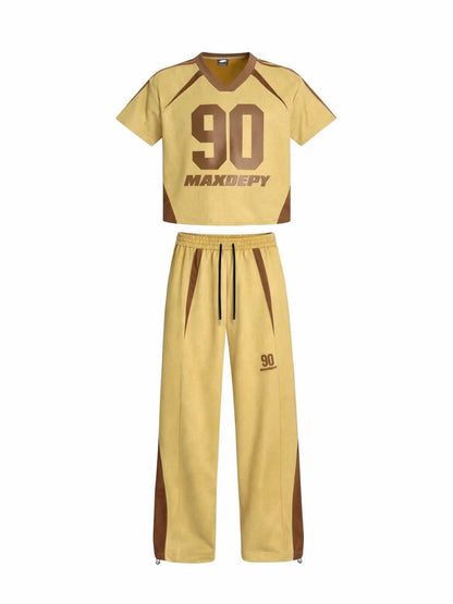 Number Graphic Short Sleeve T-Shirt & Stripe Wide Leg Pants Setup WN28062