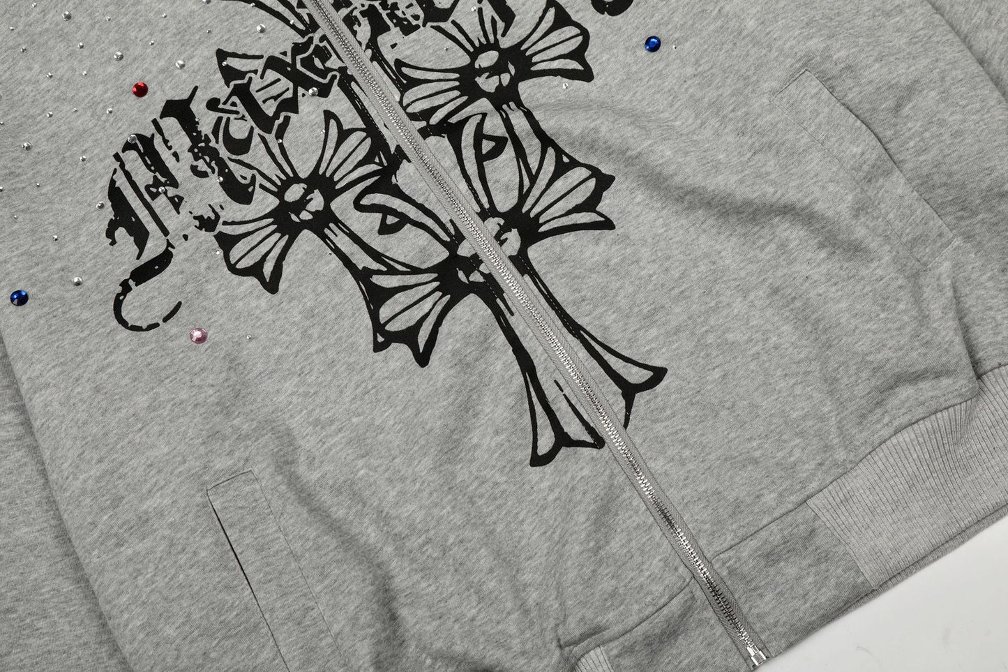 Rhinestone Cross Design Zipper Hoodie WN23057