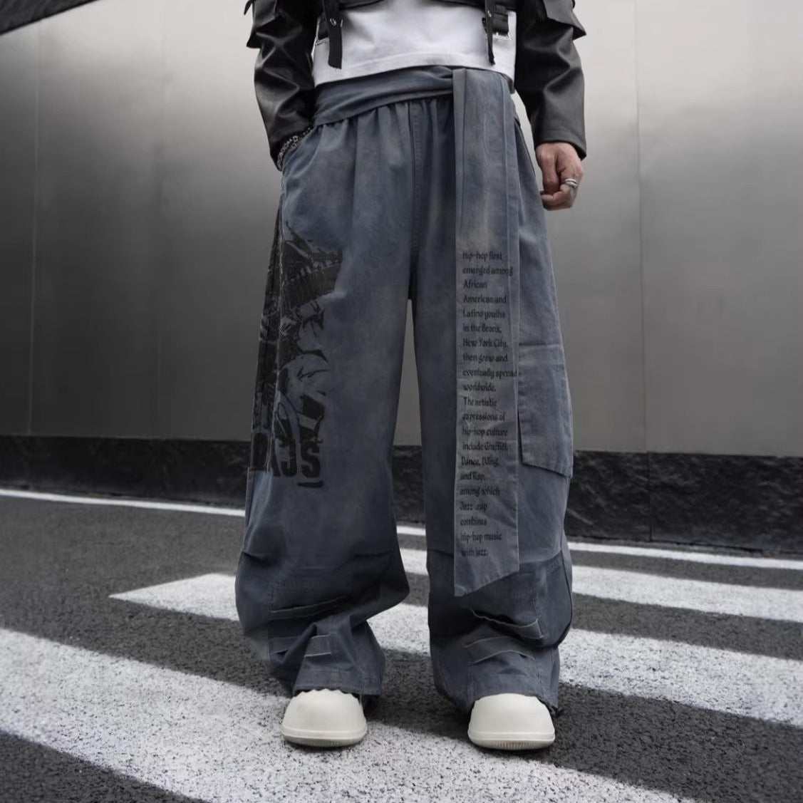 Graphic Print Text Detail Wide Leg Pants WN28088