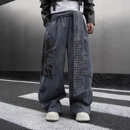 Graphic Print Text Detail Wide Leg Pants WN28088
